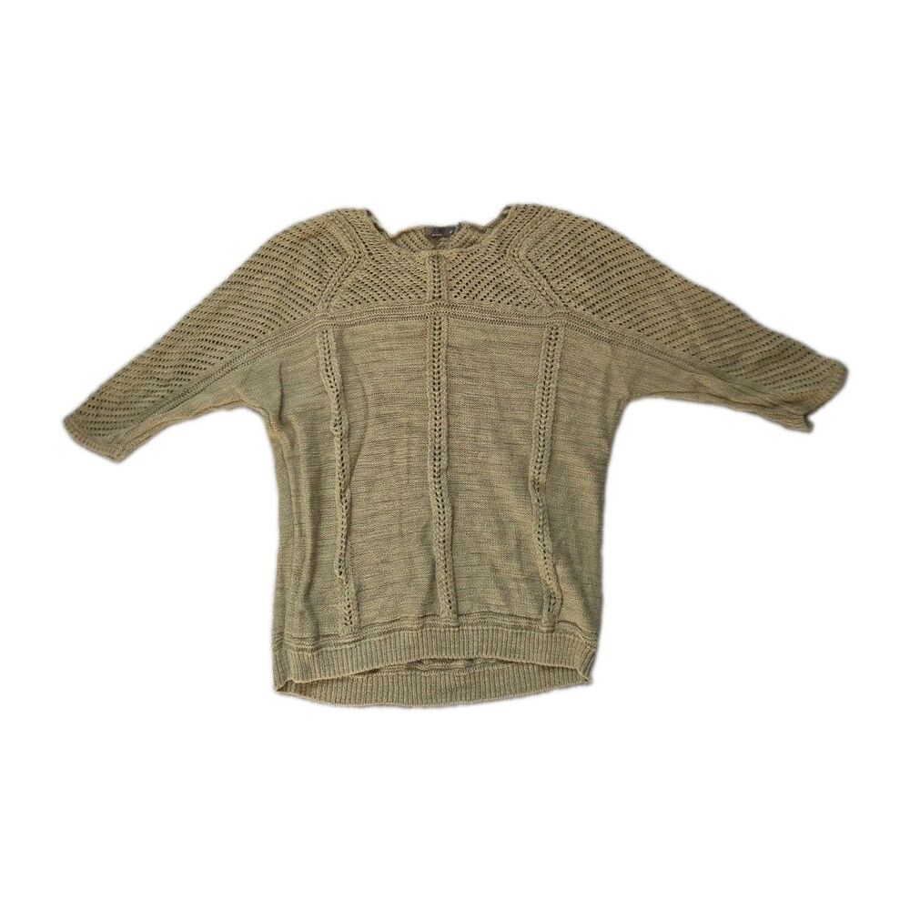 prAna Olive Green Organic Cotton Open Knit Dolman Sleeve Sweater Womens M GUC